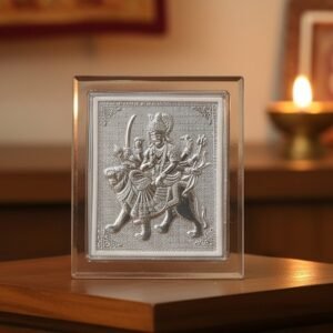 999 Pure Silver Shree Durga Mata Frame – Crystal Encased