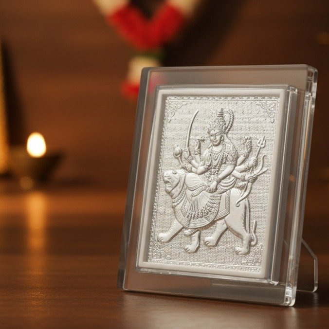 999 Pure Silver Shree Durga Mata Frame – Crystal Encased - Image 2